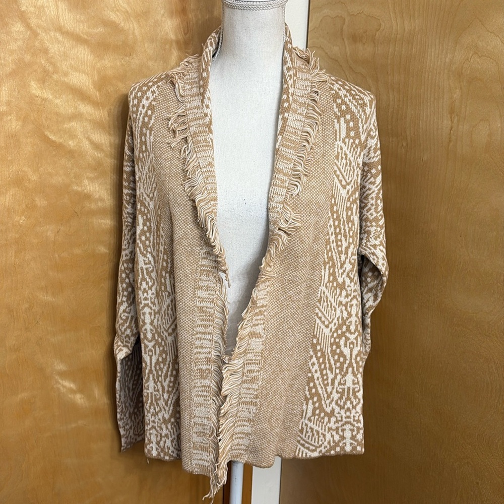NWT Lucky Brand Shawl Collar Open Front Jacquard Knit Cardigan Size S